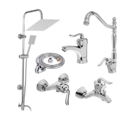 ست شیرآلات کلاسیک قاجاری کروم با دوش دوکاره