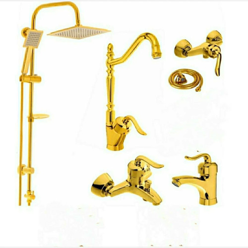 ست شیر آلات 6 تیکه قاجاری طلایی با علم دوش دوکاره