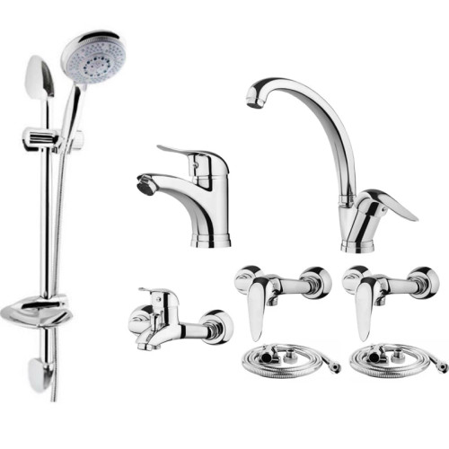 ست شیرآلات اهرمی استاندارد مجموعه 8 عددی به همراه علم دوش حمام و شلنگ سرویس بهداشتی (پس کرایه)